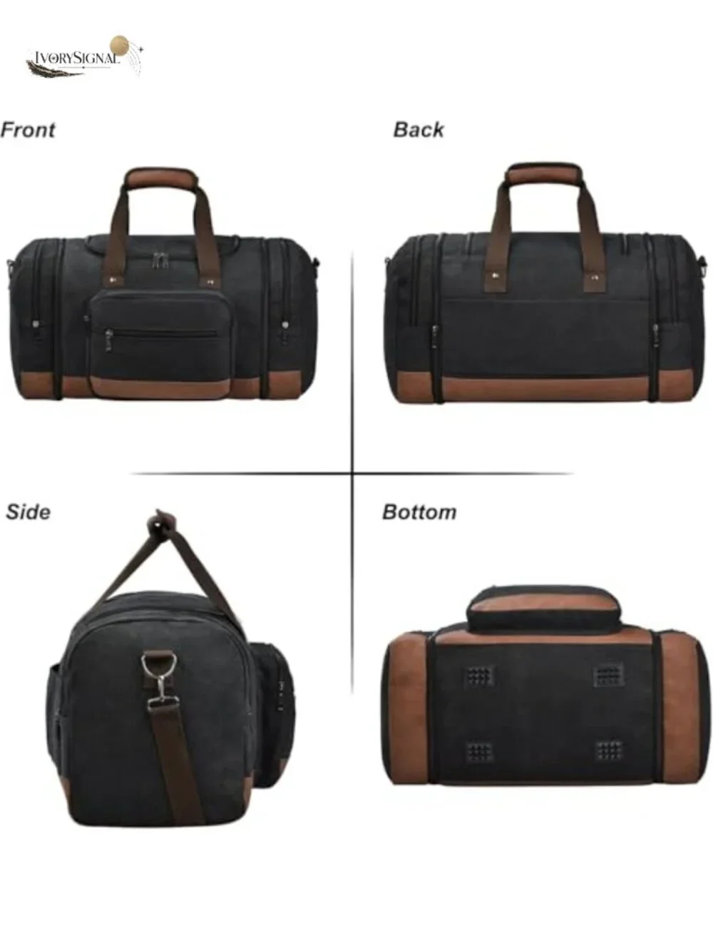 60L Canvas Duffle Bag Expandable Weekender Travel Gym Overnight Carry-On